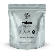 vabon apex Pouch in türkisfarbenem Design mit schwarzem Logo. Enthält 25 Portionen Body Optimizer Pulver mit Vitaminen, Mineralstoffen, Ballaststoffen und Kollagenpeptiden. Nahrungsergänzungsmittel zur Unterstützung von Muskelaufbau, Fettstoffwechsel, Gelenken, Darmgesundheit sowie Kraft und Ausdauer.